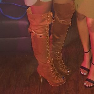 Peep toe moccasin style heel boots